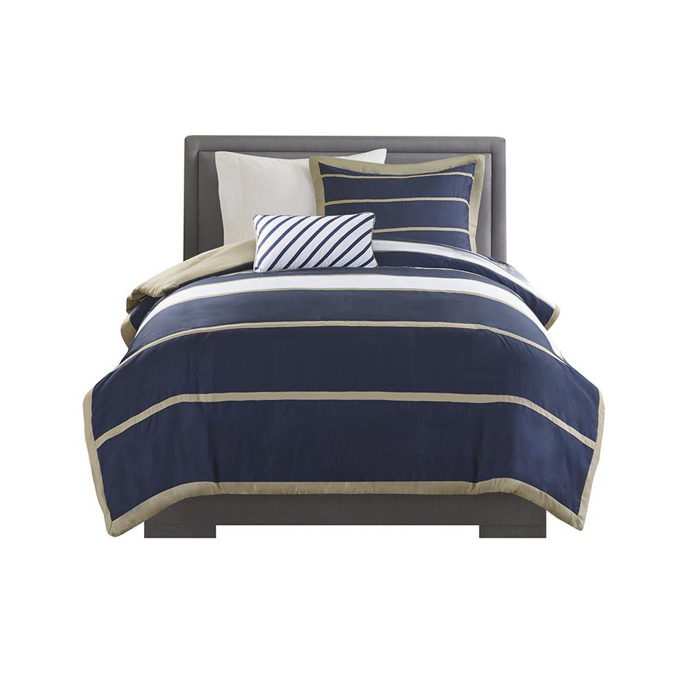 Ashton Duvet Cover Set, Khaki/Navy color. Picture 3