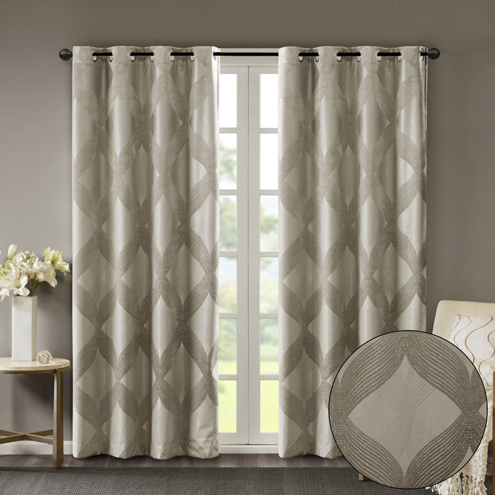 Ogee Knitted Jacquard Total Blackout Curtain Panel. Picture 1