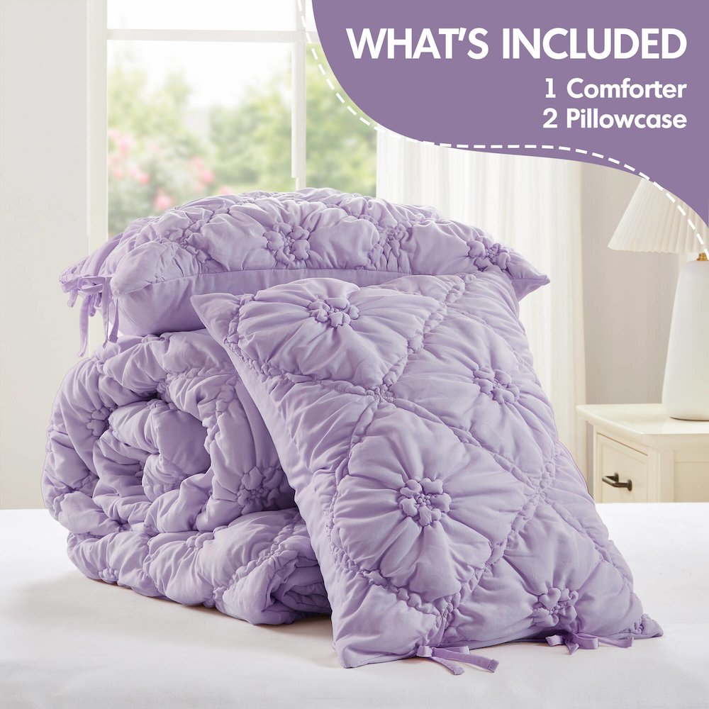 Lily 3PCS Comforter Set, Purple color. Picture 4