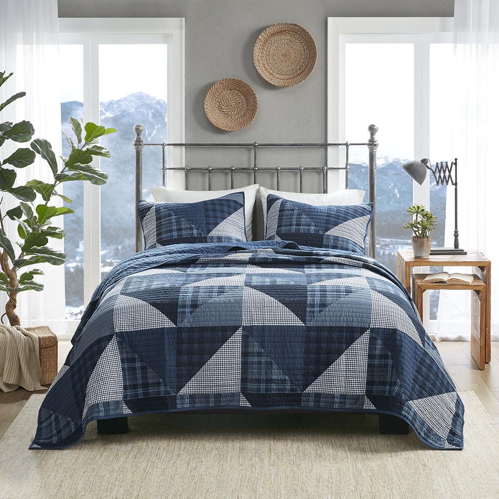 Olsen Olsen 3 Piece Oversized Cotton Quilt Set, Blue color. Picture 3