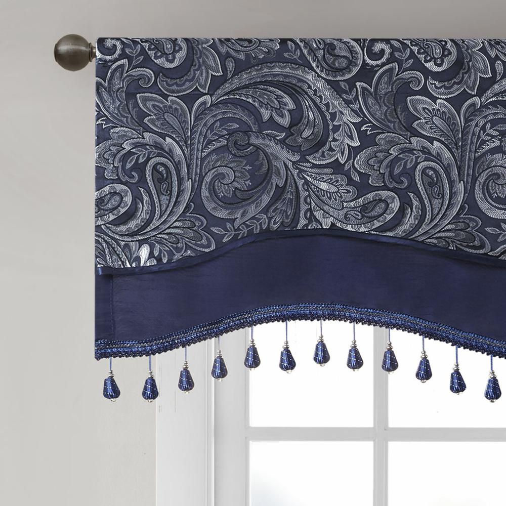Jacquard Window Rod Pocket Valance With Beads. Picture 1