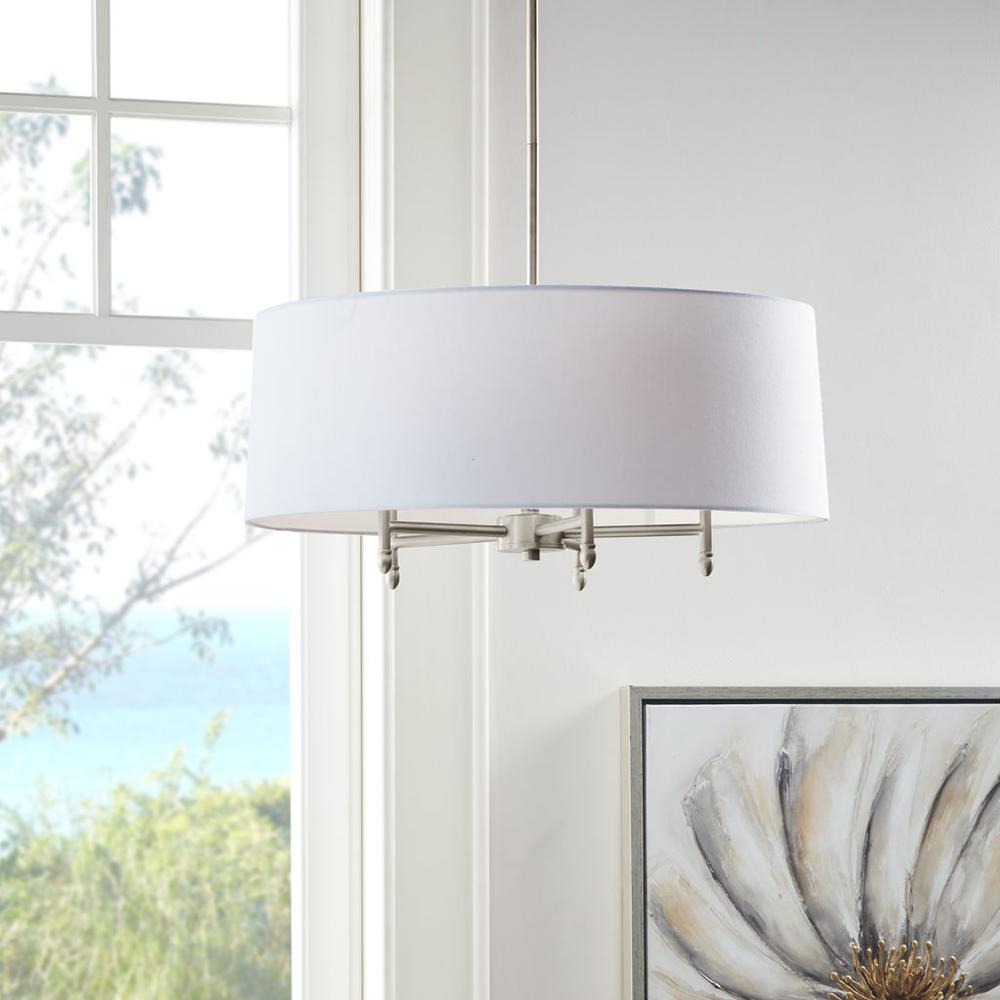 5-Light White Drum Shade Chandelier. Picture 4