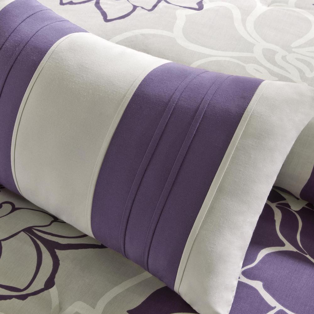 Lola Printed Cotton Sateen Comforter Set, Taupe Grey/Purple color. Picture 3