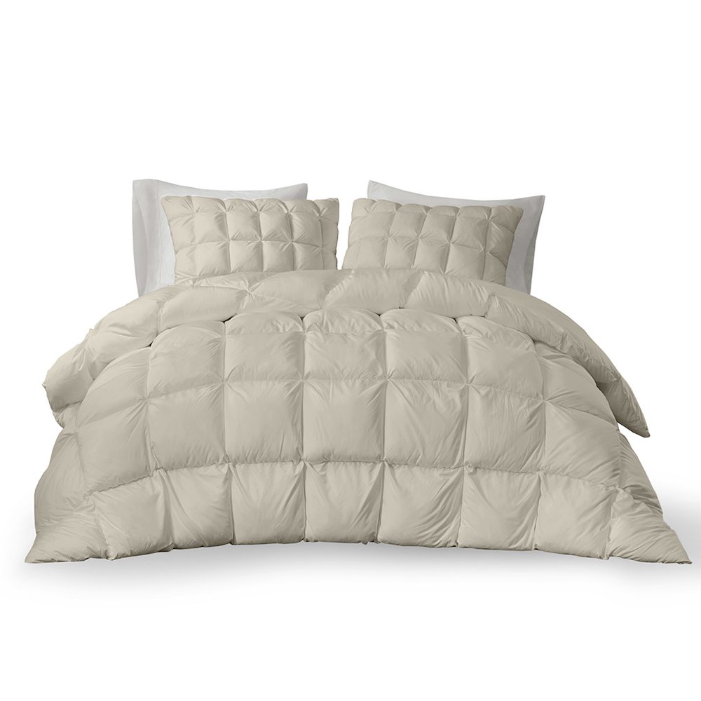 Stay Puffed Overfilled Down Alternative Comforter in Tan Color. Picture 1
