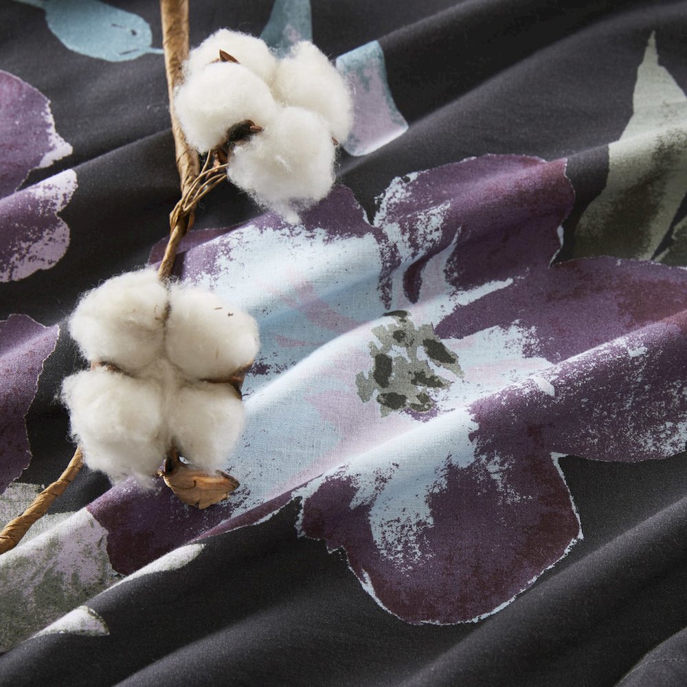 Jolene 3 Piece Cotton Duvet Cover Set, Dark Grey/Plum color. Picture 4