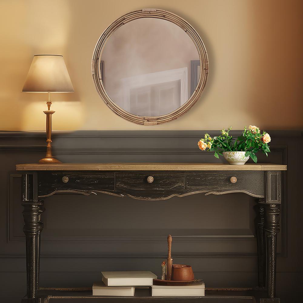 Natural Rattan Round Wall Mirror. Picture 1