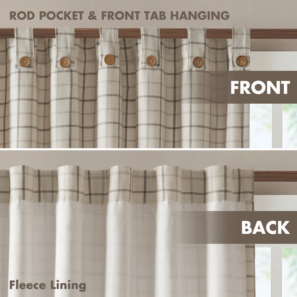 Anaheim Plaid Rod Pocket and Back Tab Curtain Panel with Fleece Lining. Picture 5