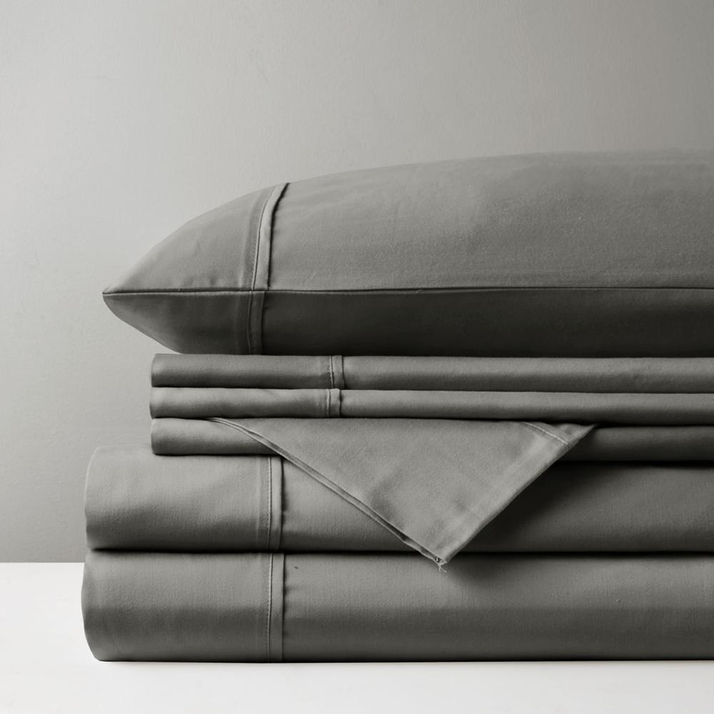 800 Thread Count Cotton Blend Sateen Sheet Set, Charcoal color. Picture 1