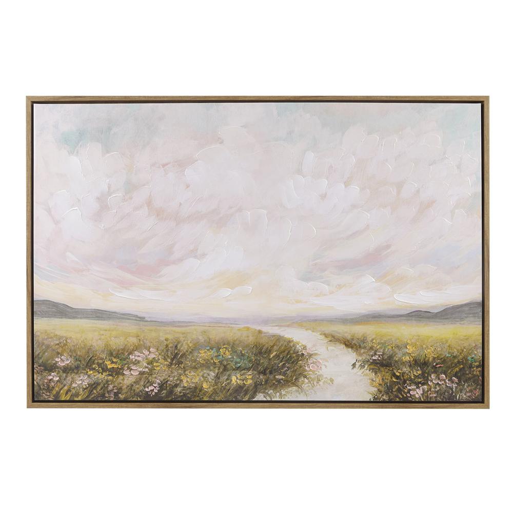 Hand Embellished Framed Canvas Abstract Landscape Wall Art. Picture 1