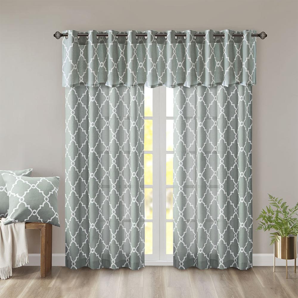 Fretwork Print Grommet Top Window Valance. Picture 2