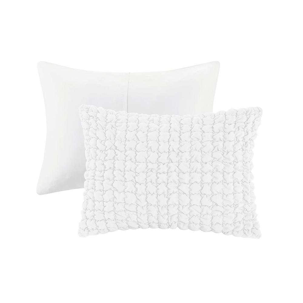 Evelyn 3 Piece Stripe Ruched Comforter Set, White color. Picture 3