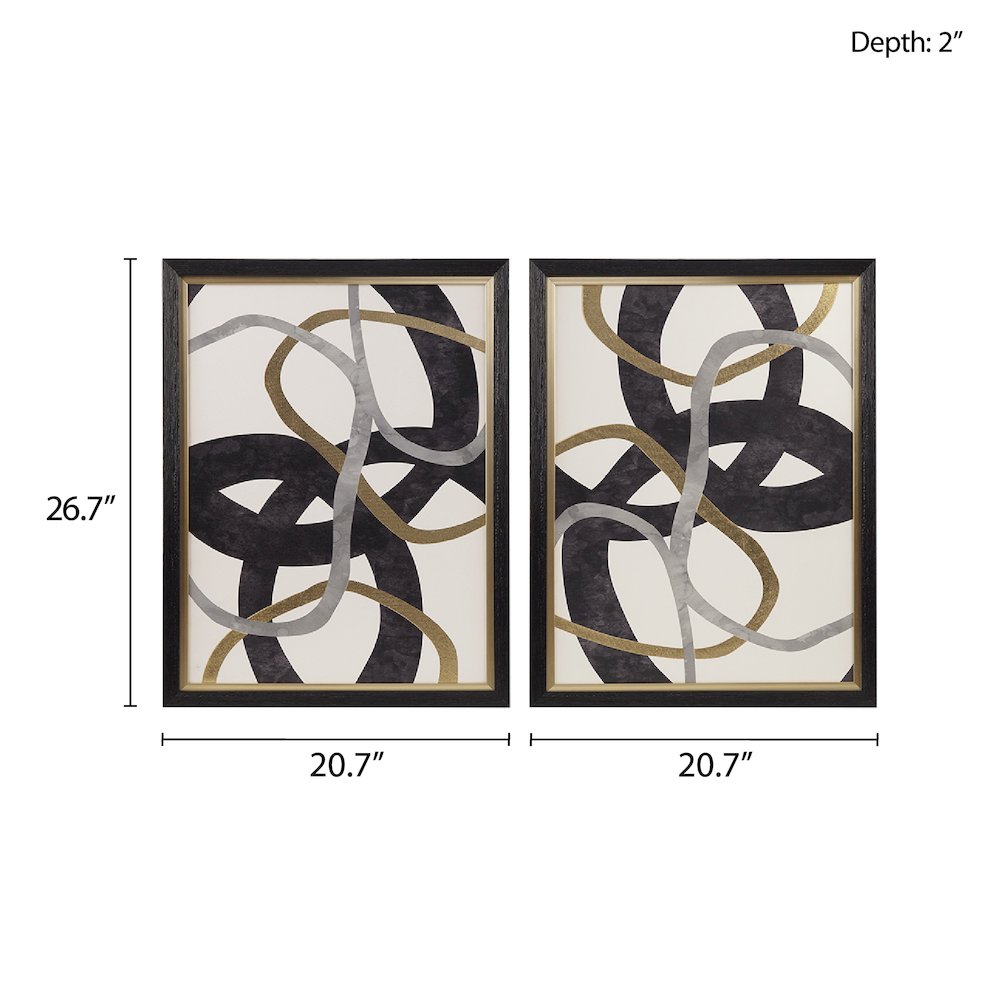 Gold Foil Abstract 2-piece Framed Canvas Wall Art Set. Picture 5