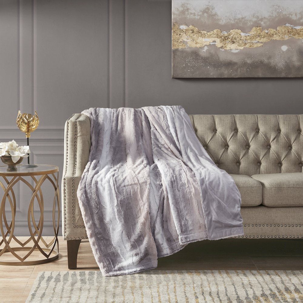 Zuri Faux Fur Throw, Blush/Grey color. Picture 4