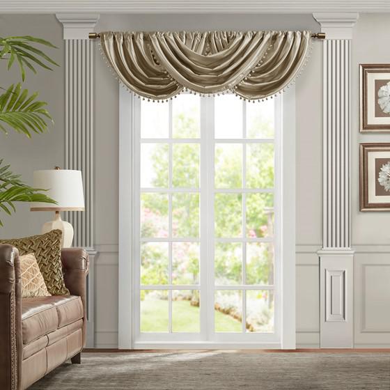100% Polyester Avignon antique satin Waterfall Single Valance Champagne 38x46". Picture 1