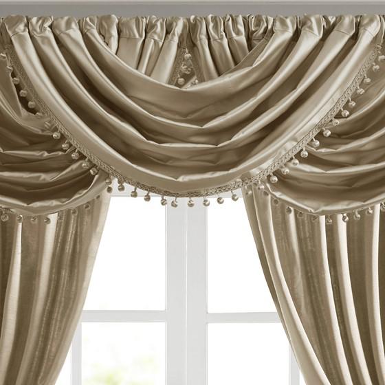 100% Polyester Avignon antique satin Waterfall Single Valance Champagne 38x46". Picture 3