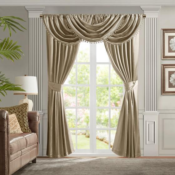100% Polyester Avignon antique satin Waterfall Single Valance Champagne 38x46". Picture 2