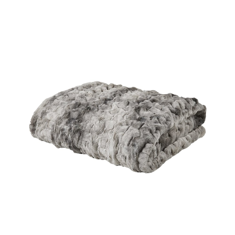 Ruched Faux Fur Faux Fur Throw, Gray color. Picture 1