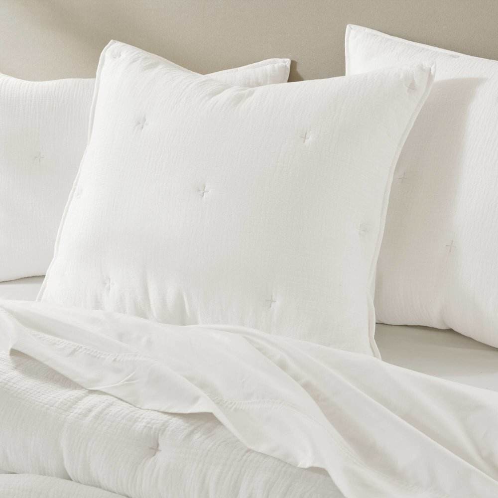 Breeze Cotton Gauze  Embroidered Euro Sham, White color. Picture 1