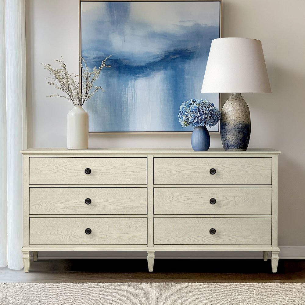 Victoria 6-drawer wood dresser (70"), Antique Cream color. Picture 1
