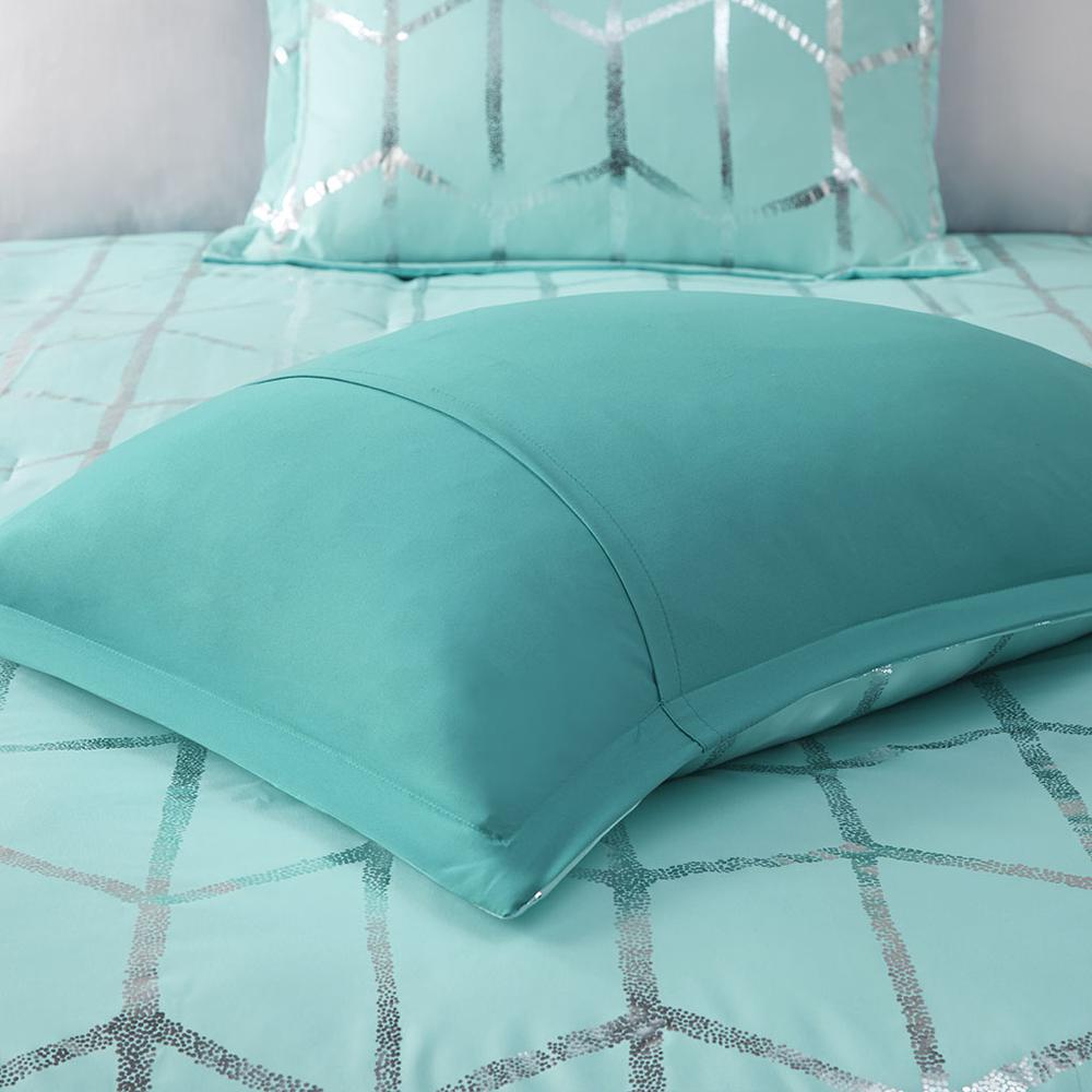 Raina Metallic Printed Comforter Set, Aqua/Silver color. Picture 2
