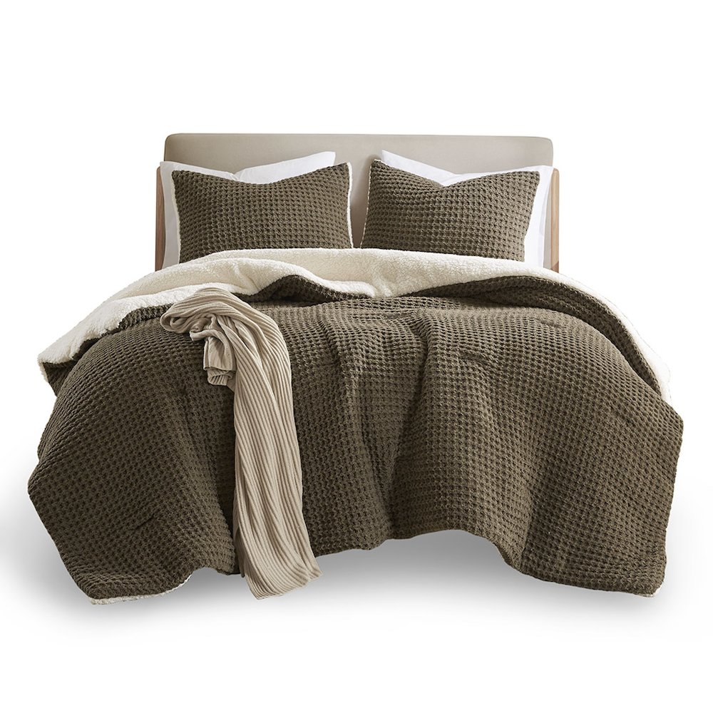Riordan Waffle Knit Chenille Comforter Set in Brown Color. Picture 2