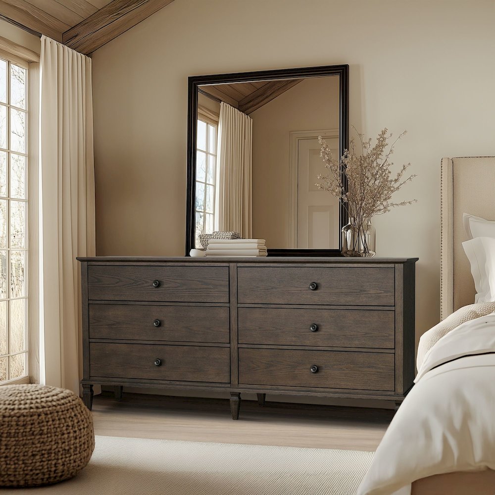 Victoria 6-drawer wood dresser (70"), Antique Brown color. Picture 2