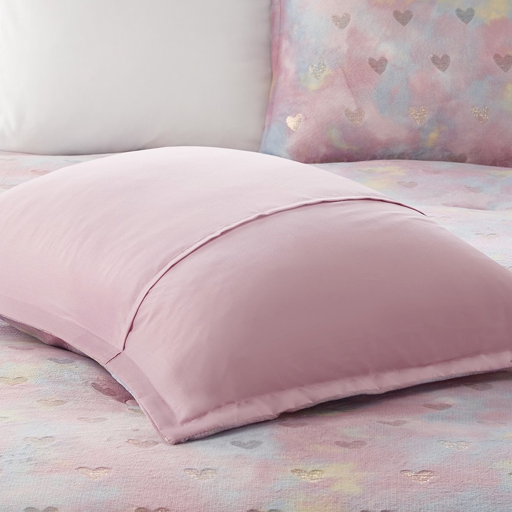 Metallic Printed Plush Comforter Set with Throw Pillow in Pink Multi/Gold Color. Picture 5