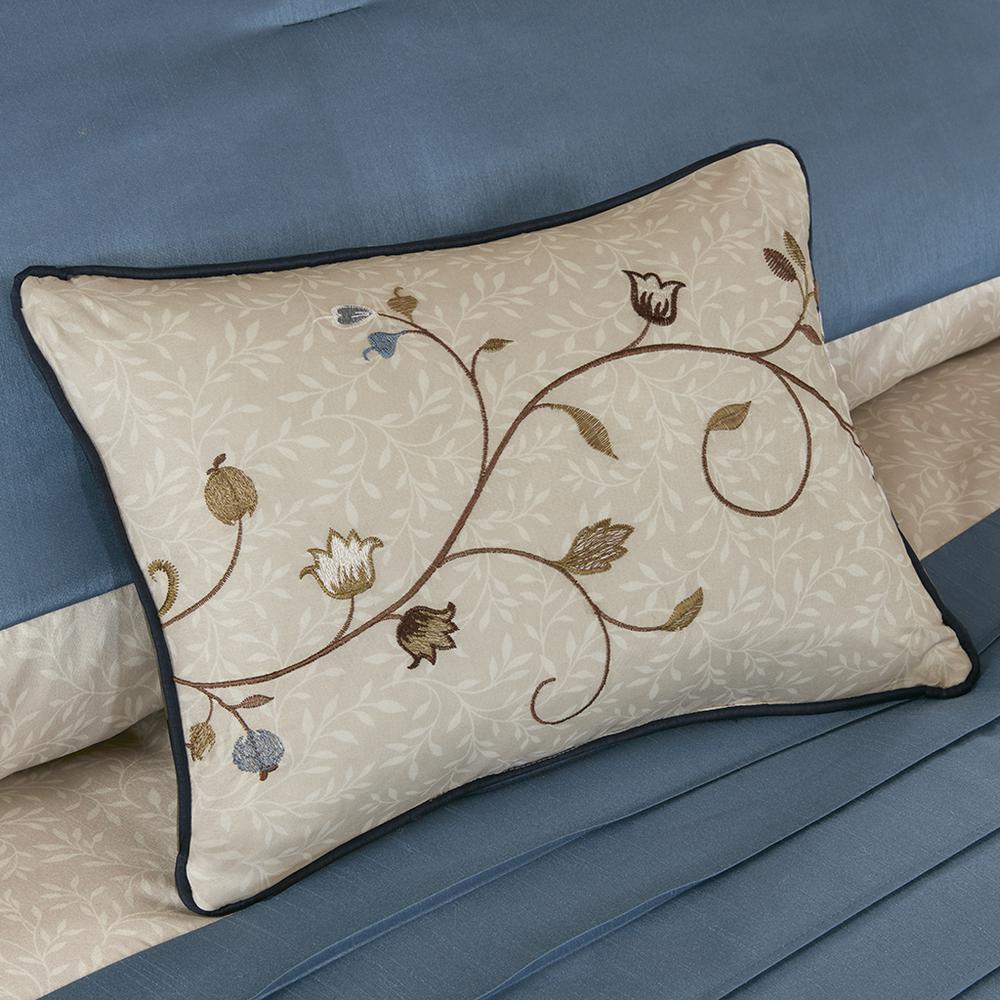 Serene Embroidered 7 Piece Comforter Set, Navy color. Picture 2