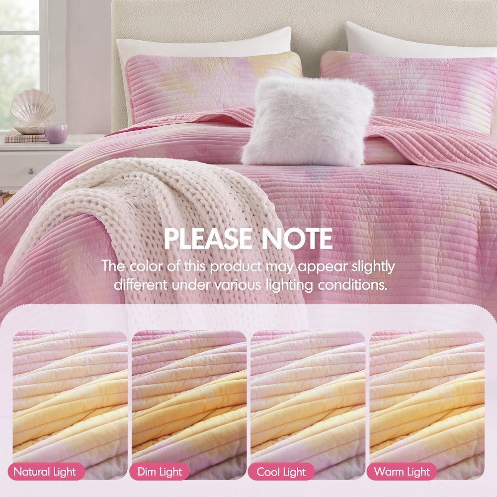 Cassiopeia Watercolor Tie Dye Printed Quilt Set with Throw Pillow. Picture 2