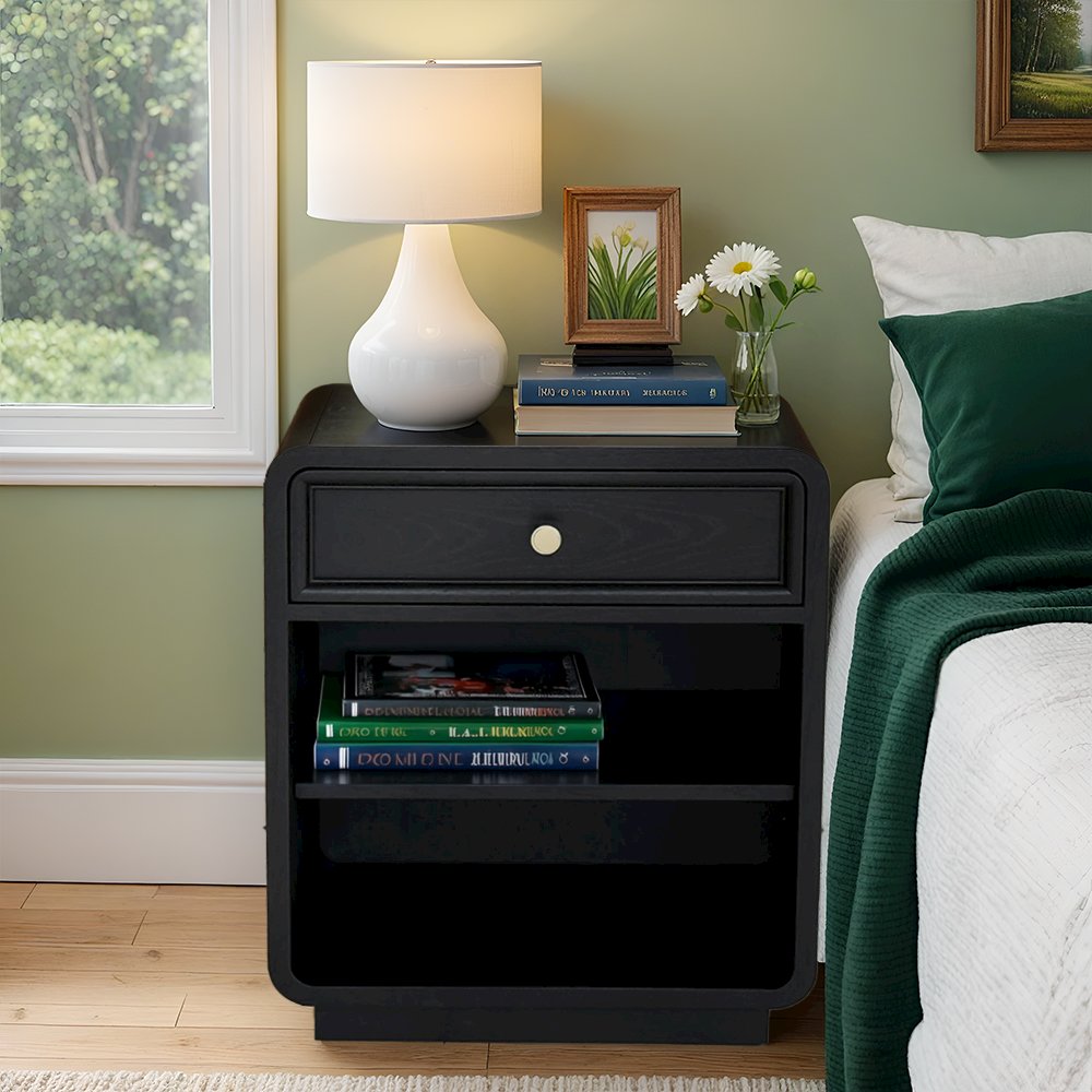 Deco Nightstand, Black Satin color. Picture 5