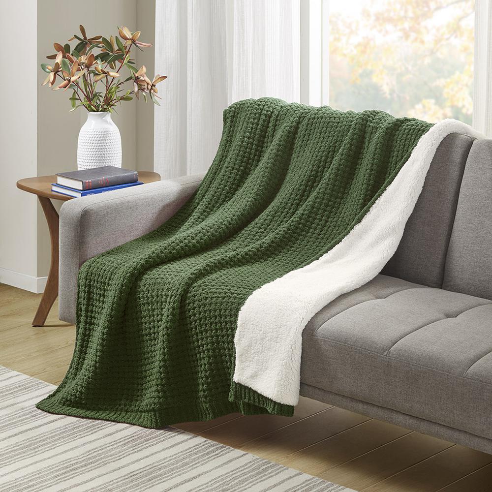 Rowan Waffle Knit Chenille Throw, Green color. Picture 4