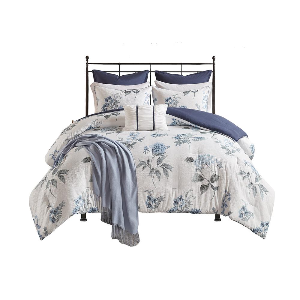 Floral Seersucker 7 Piece Comforter Set with Throw Blanket, Belen Kox. Picture 1