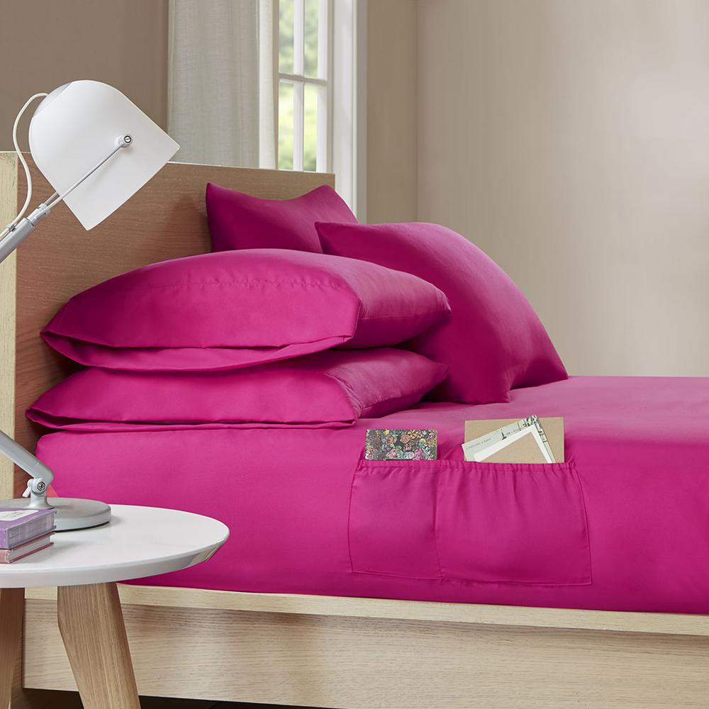 Microfiber Sheet Set with Side Storage Pockets, Pink color. Picture 5