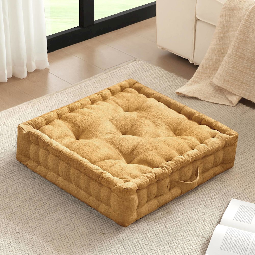 Azza Poly Chenille Square Floor Pillow Cushion. Picture 1