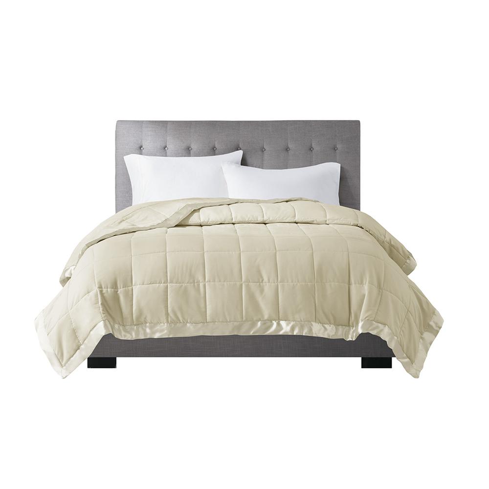 Lightweight Down Alternative Blanket with Satin Trim. Picture 5