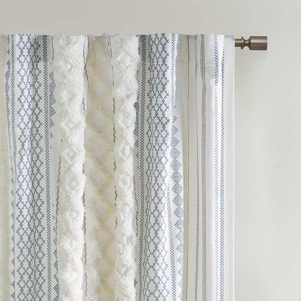 Cotton Printed Curtain Panel with Chenille Stripe and Lining. Picture 2
