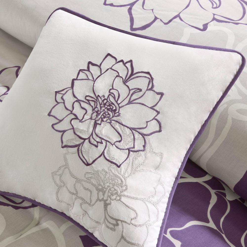 Lola Printed Cotton Sateen Comforter Set, Taupe Grey/Purple color. Picture 5