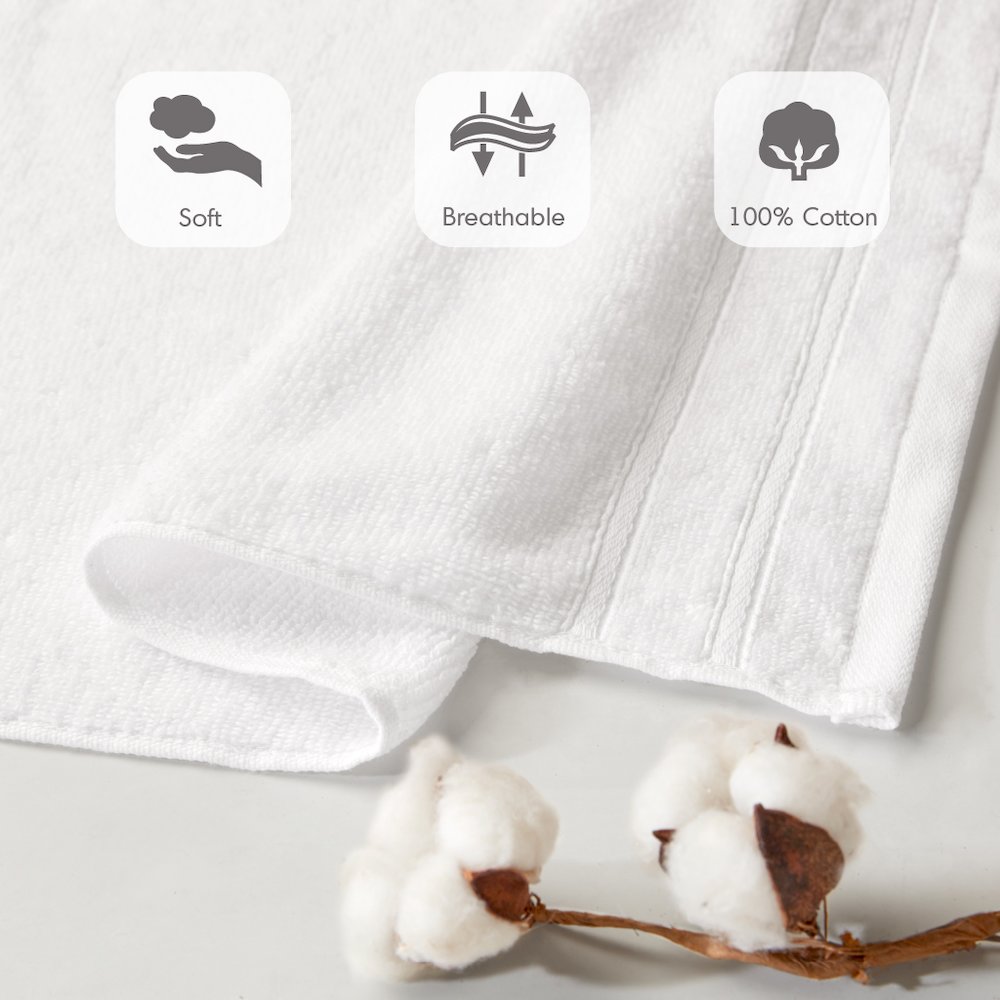 Quick Dry 100% Cotton 12pc Towel Set, White color. Picture 5