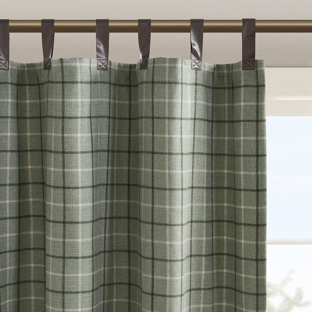 Plaid Faux Leather Tab Top Curtain Panel with Fleece Lining. Picture 2