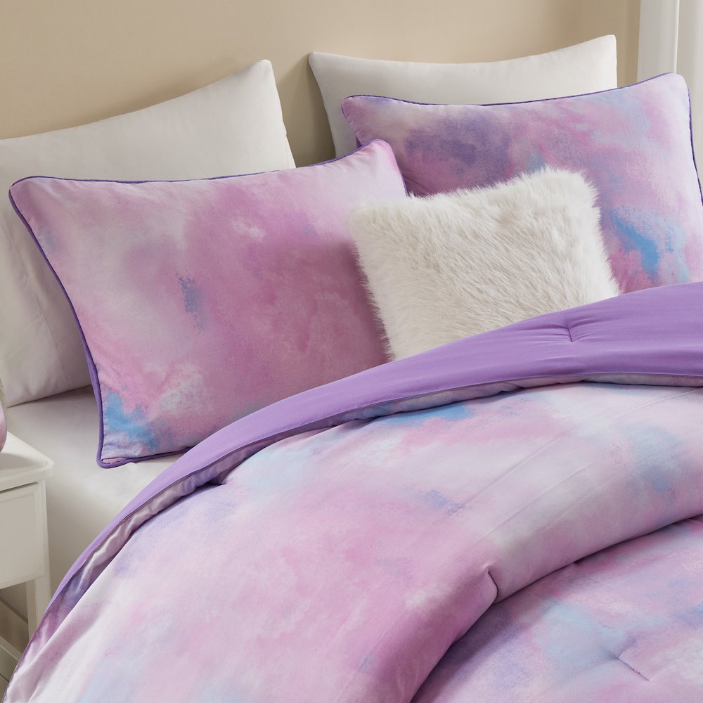 Cassiopeia Watercolor Tie Dye Printed Comforter Set with Throw Pillow. Picture 4