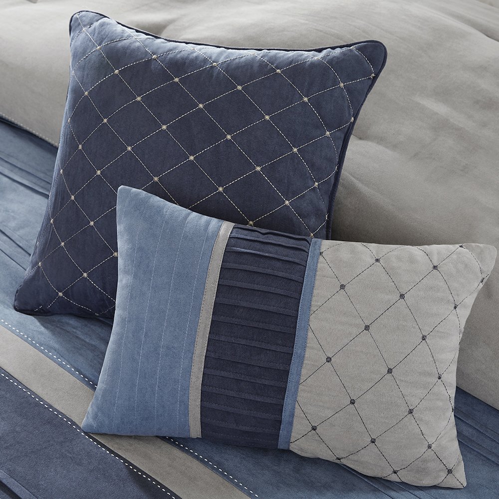 Collins 7 Piece Microsuede Comforter Set, Navy color. Picture 3