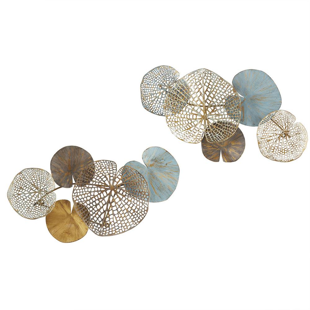Multi-colored Lily Pad Leaves 2-piece Metal Wall Decor Set. Picture 1