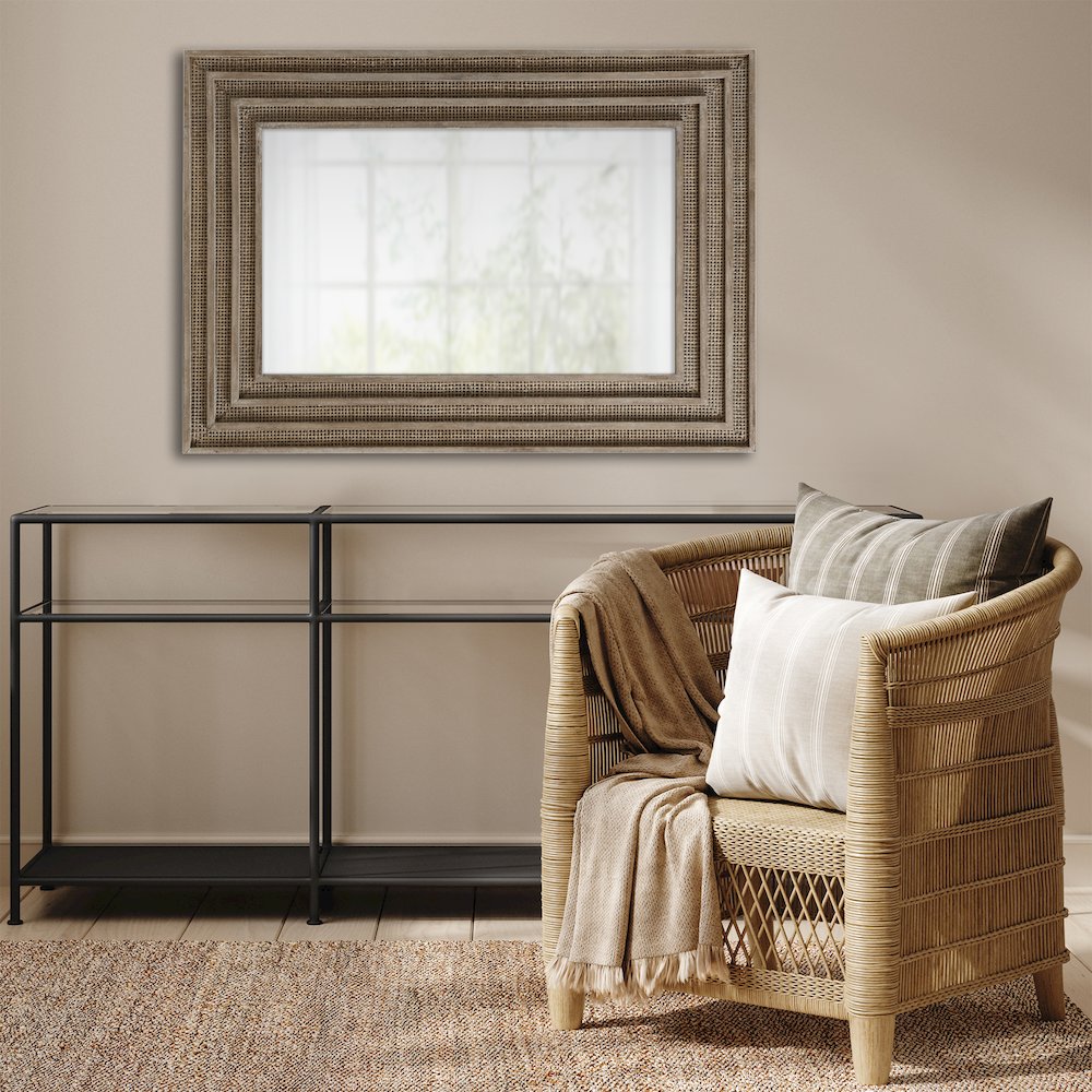 Honey Rectangular Wood and Rattan Wall Mirror. Picture 4