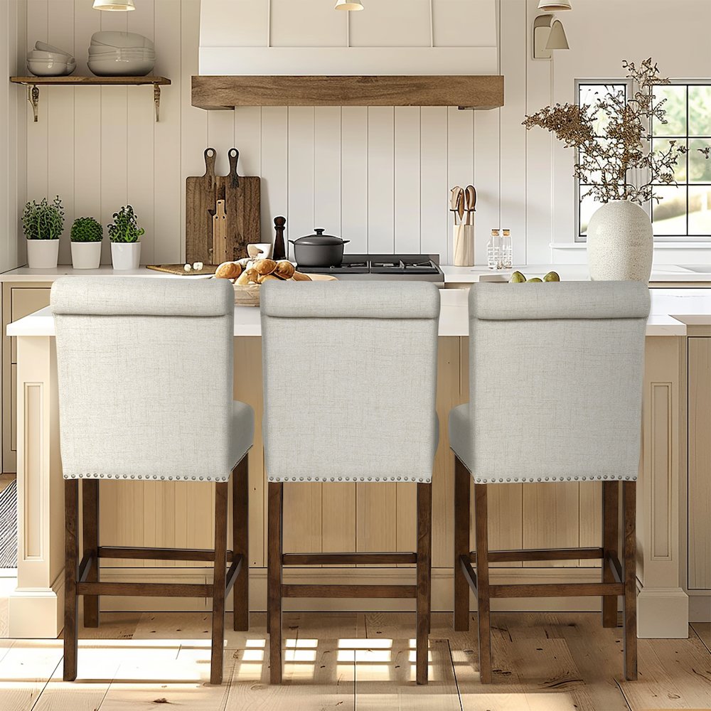 Upholstered Counter Stool with Nailhead Trim Set of 2. Picture 4