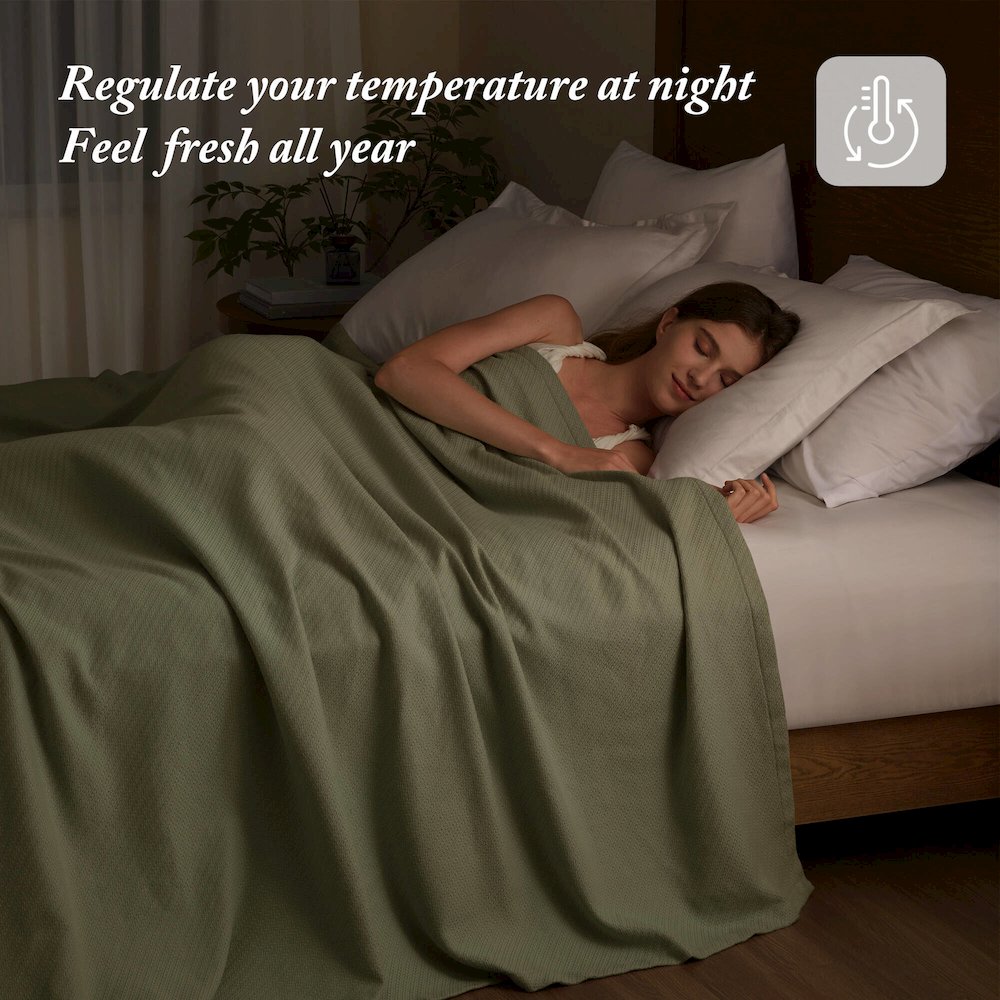 Liquid Cotton Blanket, Olive Green color. Picture 5