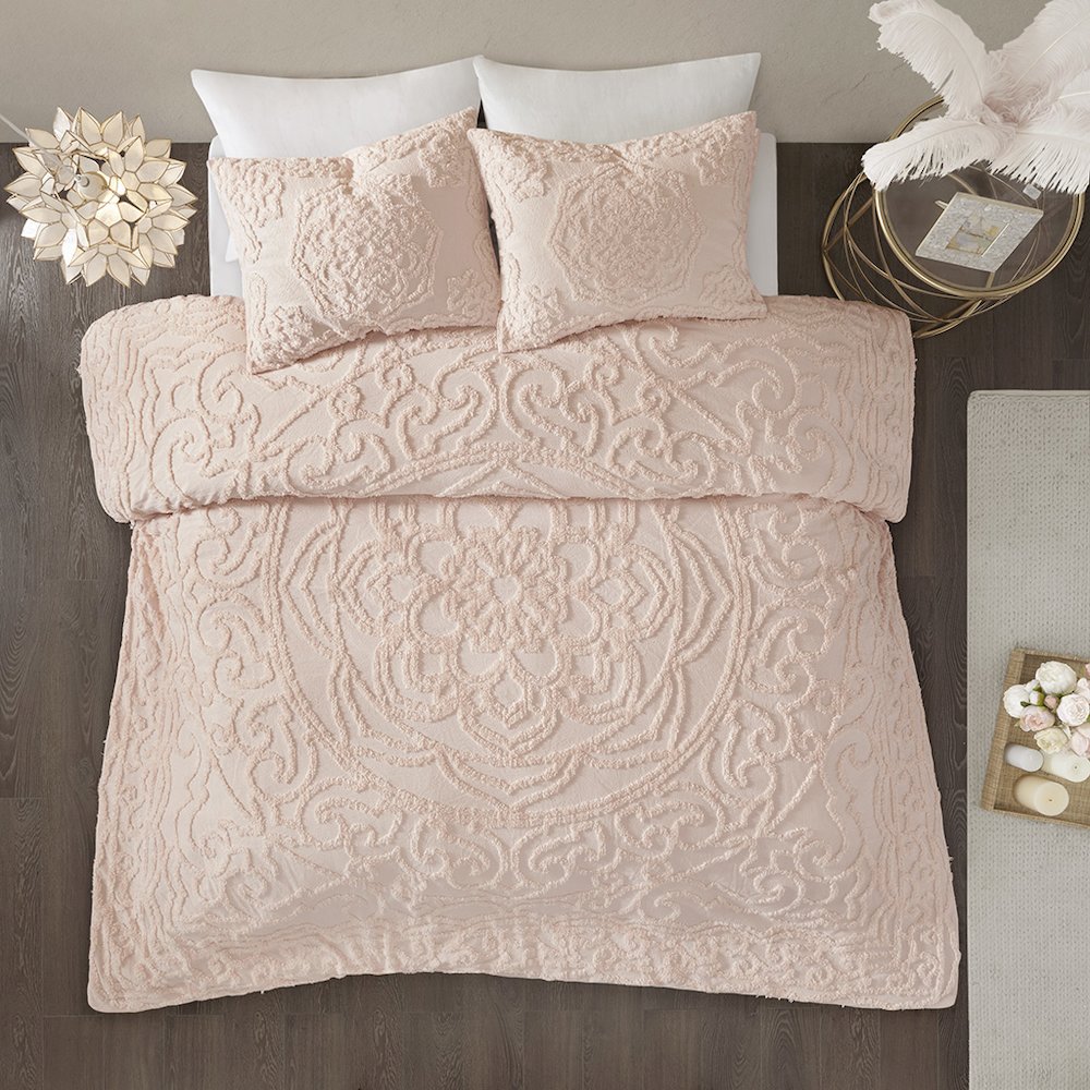 3-Piece Tufted Cotton Chenille Medallion Comforter Set. Picture 2