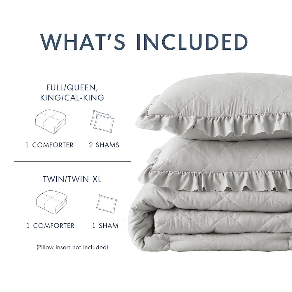 Diamond Quilted Ruffle Edge Comforter Set. Picture 3