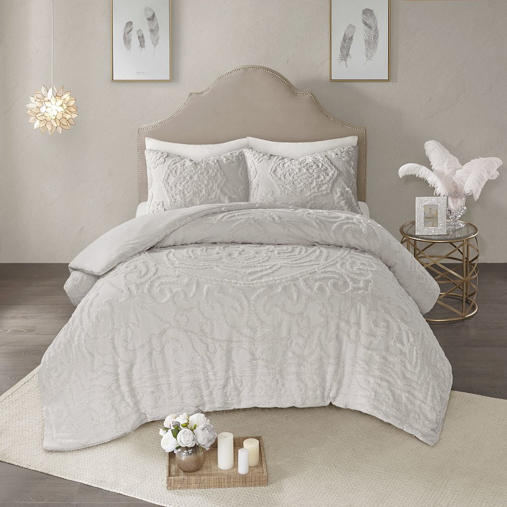 3-Piece Tufted Cotton Chenille Medallion Duvet Cover Set. Picture 2