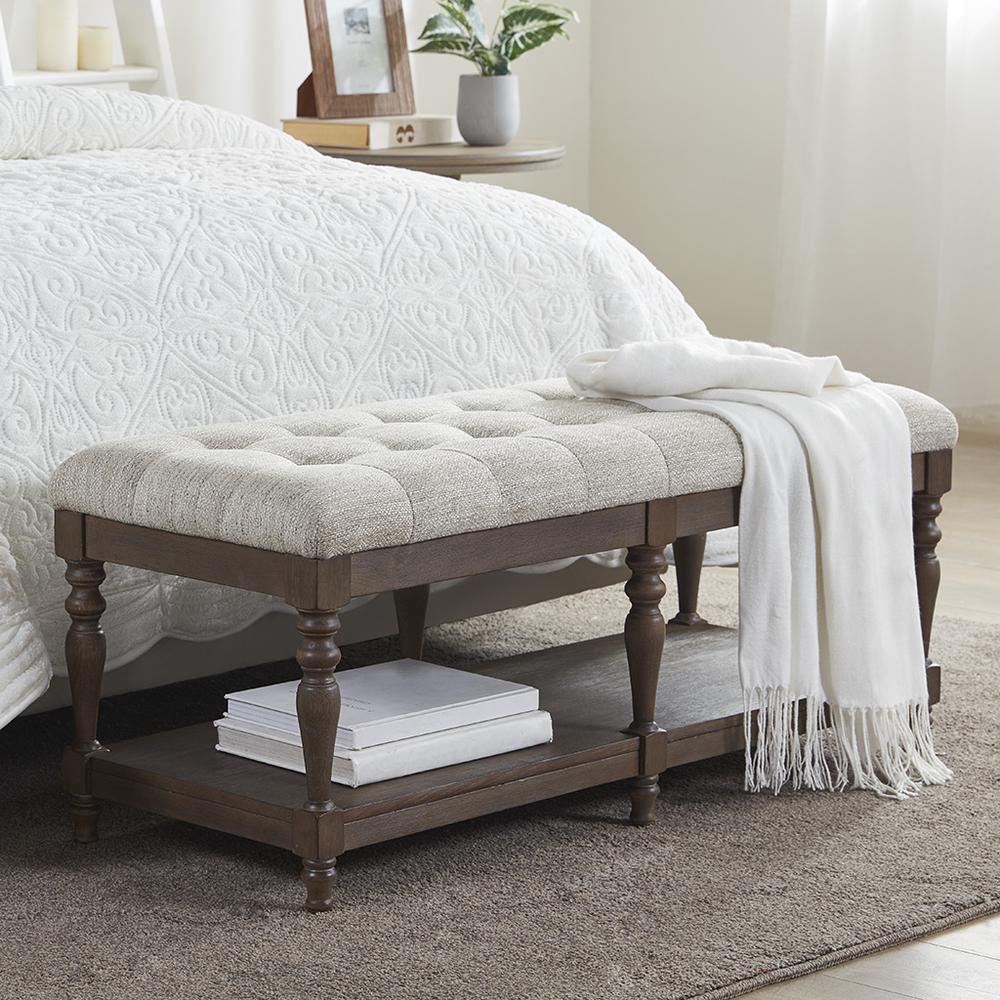 Tufted Accent Bench with Shelf. Picture 3