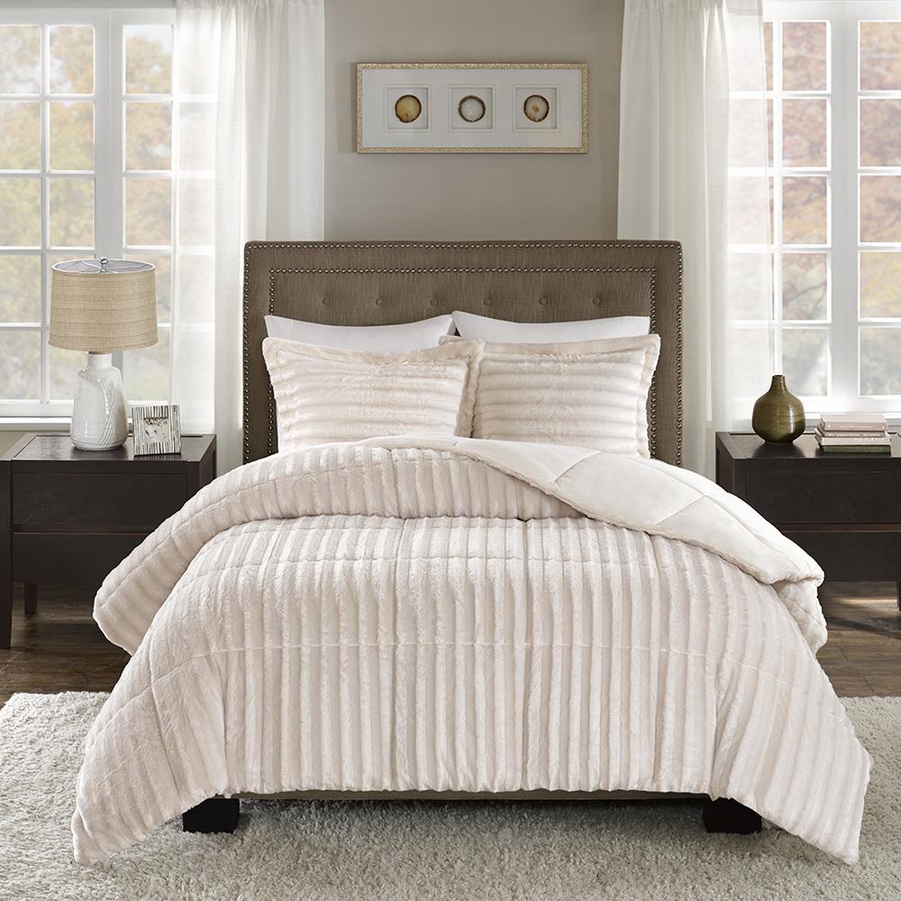 Duke Faux Fur Comforter Mini Set, Champagne color. Picture 2